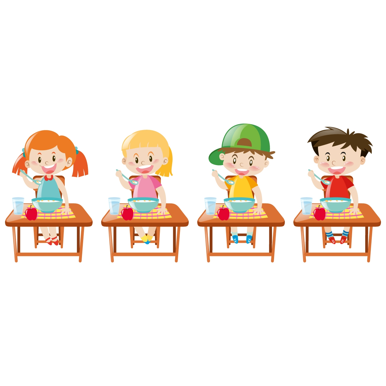 Дети сидят за столом в детском саду